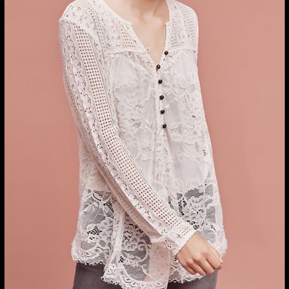 Anthropology Scalloped Lace Henly Blouse Size 4